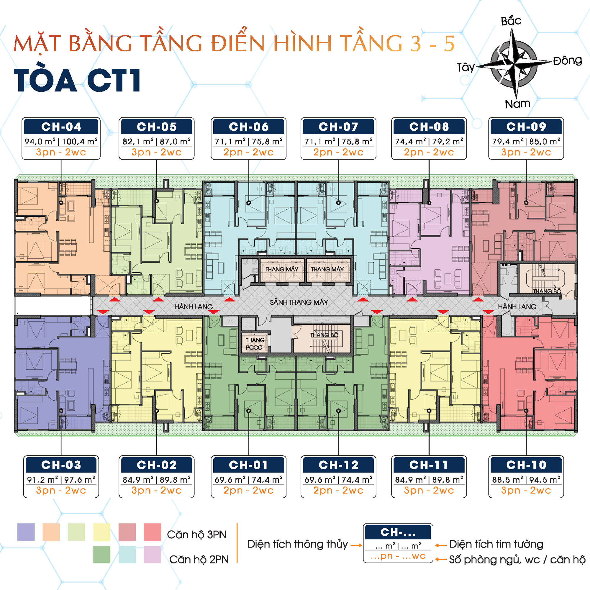 Mặt bằng điển h&igrave;nh t&ograve;a CT1 chung cư TMC Smart Home Bắc Từ Li&ecirc;m tầng 3-5