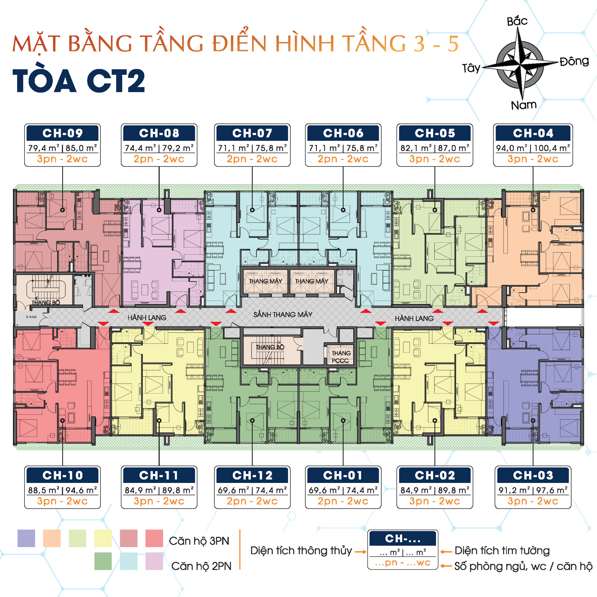 Mặt bằng điển h&igrave;nh t&ograve;a CT2 chung cư TMC Smart Home Bắc Từ Li&ecirc;m tầng 3-5
